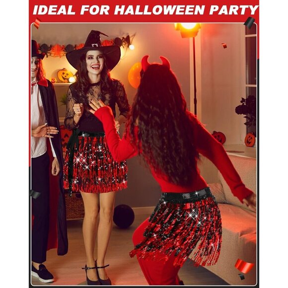 Sequined Belly Dance Skirt Fringe Costume Women Halloween Party Gift - Picture 3 of 5